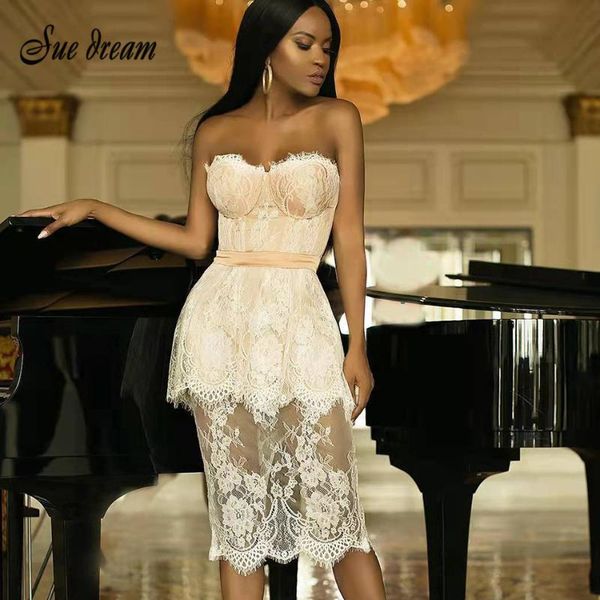 

casual dresses sleeveless strapless lace bodycon bandage dress 2021 elegant design evening birthday party, Black;gray