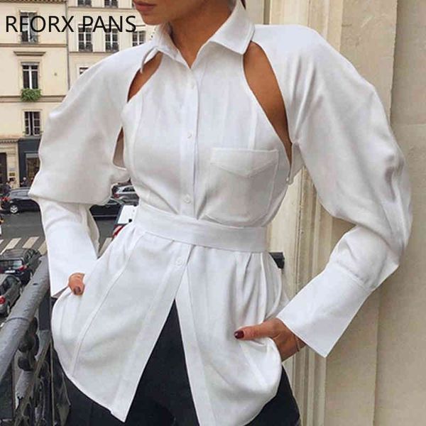 

tie back cutouts pocketed shirt womens and blouses, White