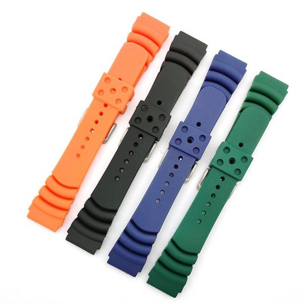 

watch bands 20mm 22mm soft silicone strap waterproof diving band pu rubber wristwatch bracelet gree purple black orange, Black;brown