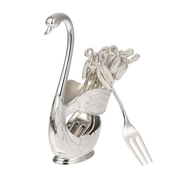 

set swan design lovely cake snack fruit forks household ornaments 1 x storage case 6