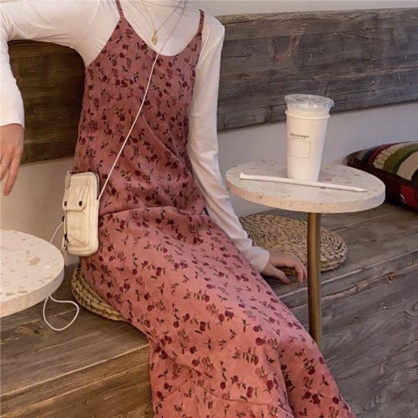 

women dresses printed v neck dress lady elegant corduroy france pleated female spaghetti strap spring vestidos, Black;gray