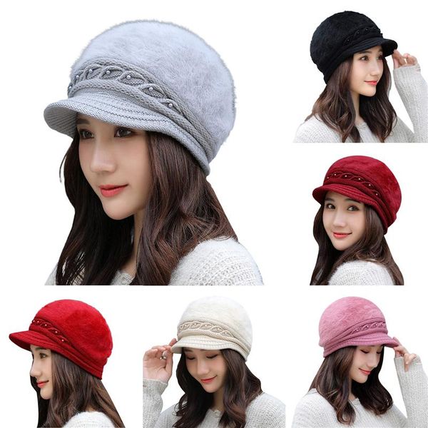 

beanie/skull caps brand hat autumn and winter knitted female thermal fur windproof beanies, Blue;gray
