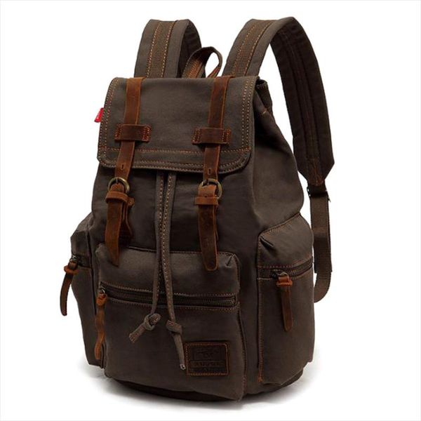 

backpack crazy horse skin men belts retro canvas leather lapschool bags for teenagers large designer high capacity