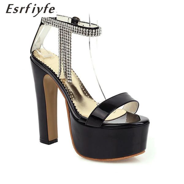 

sandals esrfiyfe 2021 women's peep toe platfrom cross-tied super high heel black party dress shoes woman large size 17