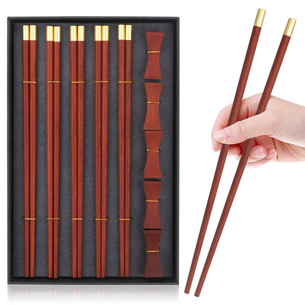 

vip boutique gift box 5 pairs red sandalwood chopsticks 5pcs chopstick rest solid wood pure copperfu chopsticks top