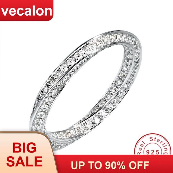 

wedding rings vecalon unique cross 925 sterling silver infinity ring 5a zircon cz engagement band for women bridal gift, Slivery;golden