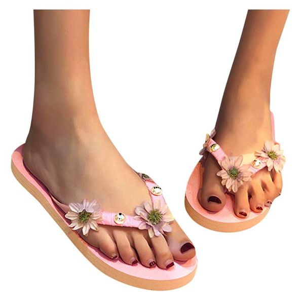 

slippers 2021 summer small daisies transparent open toe flip flops women outdoor flat beach slides, Black