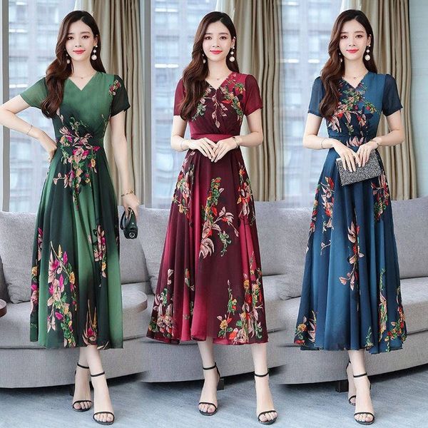 

popular floral dress 2021 summer new fashion korean women's long dress, White