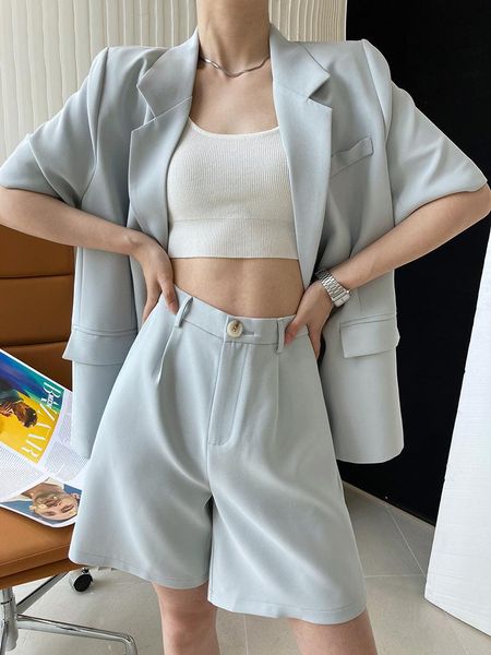 

women's tracksuits yeeloca office lady fashion shorts suit summer thin short sleeve coat + loose casual two piece sets, Gray