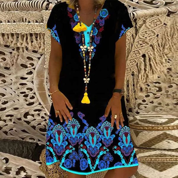 

casual women's summer dresses printed fashion dress national style short sleeve skirt fc908, Black;gray