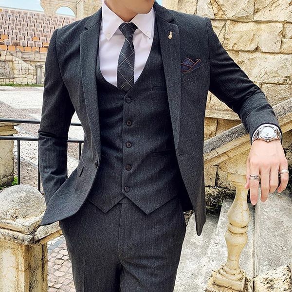 

men's suits & blazers ( jacket + vest pants ) high-end formal business striped fashion 3 piece suit groom wedding dress stage performan, White;black