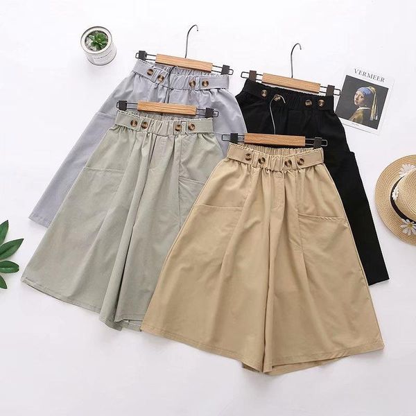

women's pants & capris summer elastic waist loose womens fashion breasted wide leg women big pocket casual slim cargo, Black;white