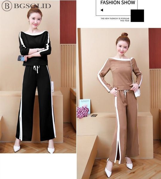 

two-piece fashion suit women's broad-legged trousers autumn 2021 leisure sports two piece pants, White