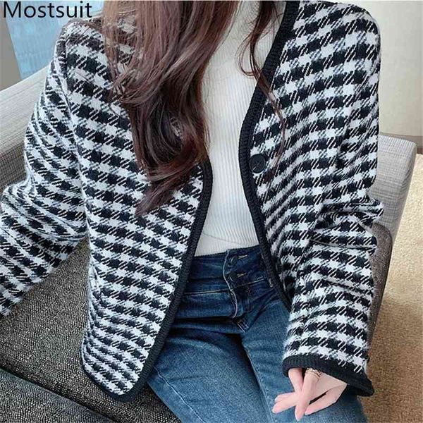 

korean vintage elegant plaid women jacket coat spring autumn long sleeve v-neck single-breasted jackets femme 210518, Black;brown