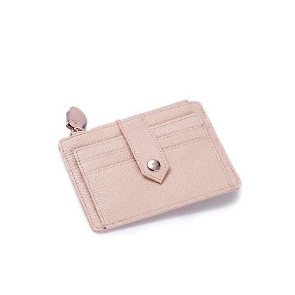 

card holders leather mini women holder cute credit id zipper wallet case change coin purse nice, Brown;gray