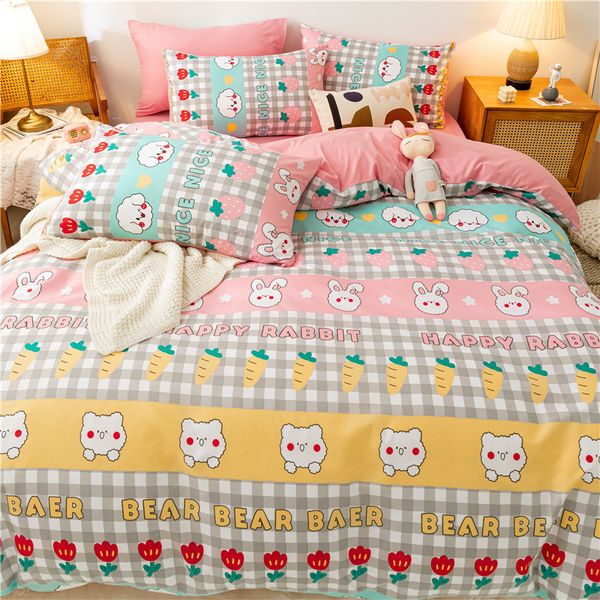 

spring and summer thin stripe aloe cotton four student dormitory square three piece set sheet quilt cover bedding