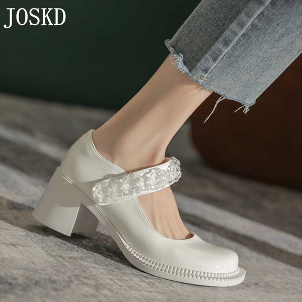 

dress shoes mary janes women natural genuine leather platform high heels buckle strap thick heel ladies footwear spring white a96, Black