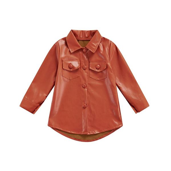 

jackets 2-7y fashion toddler kids baby girl solid color long sleeve turn down collar pu leather pocket outwear autumn coat, Blue;gray
