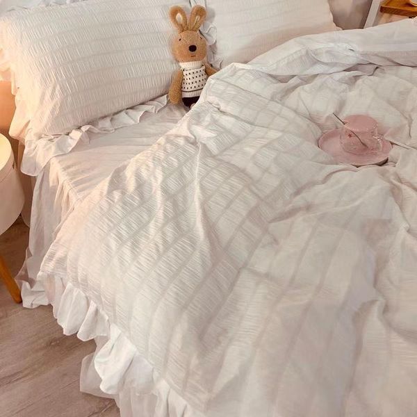 

bedding sets 4pcs home textile pure seersucker princess style set  king bed sheet duvet cover pillowcase