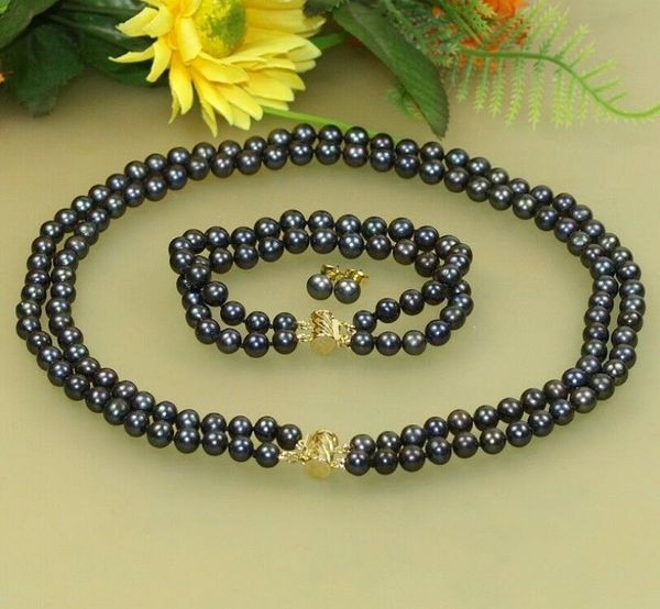 

earrings & necklace 2 strands 8-9mm south sea black pearl bracelet 18" -19", Silver