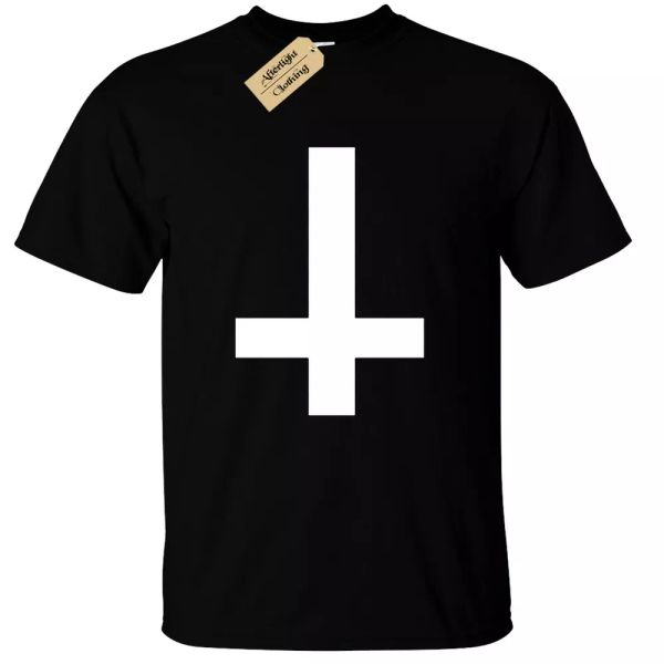 

inverted cross men t-shirt black gothic rock, White;black