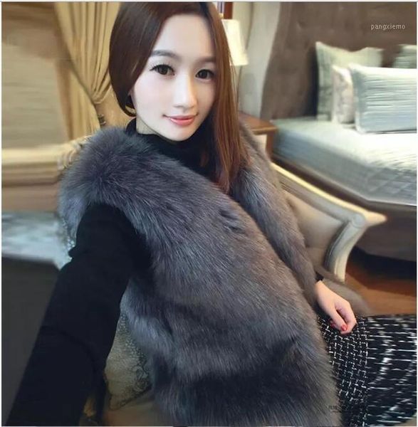 

women's fur & faux female fashion fake waistcoats plus size 4xl 5xl 6xl autumn winter women sleeveless artificial vests, Black