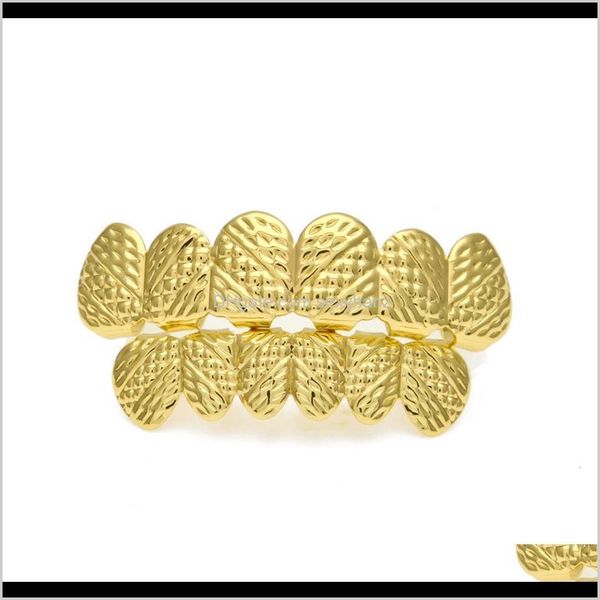 

grillz, dental grills body drop delivery 2021 gold plated hip hop grillz lattice shape grill & bootom groll set with sile teeth fashion p, Black