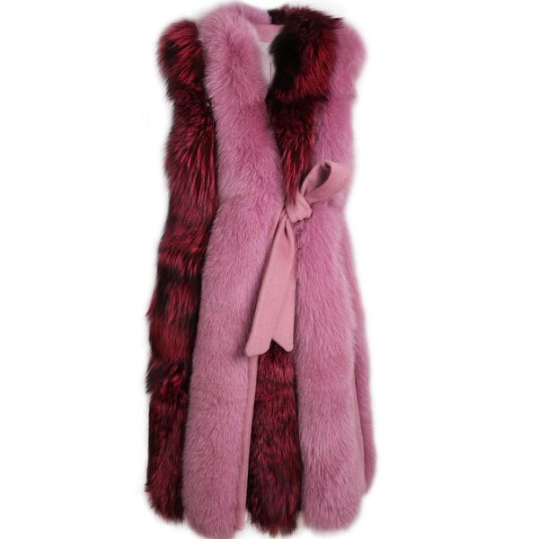 

women's fur & faux gilet long natural vest, Black