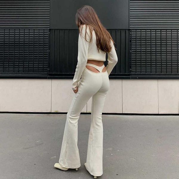 

women's pants & capris fashion women hollow out slim solid bell bottoms casual femmal trousers party club streetwear spring, Black;white