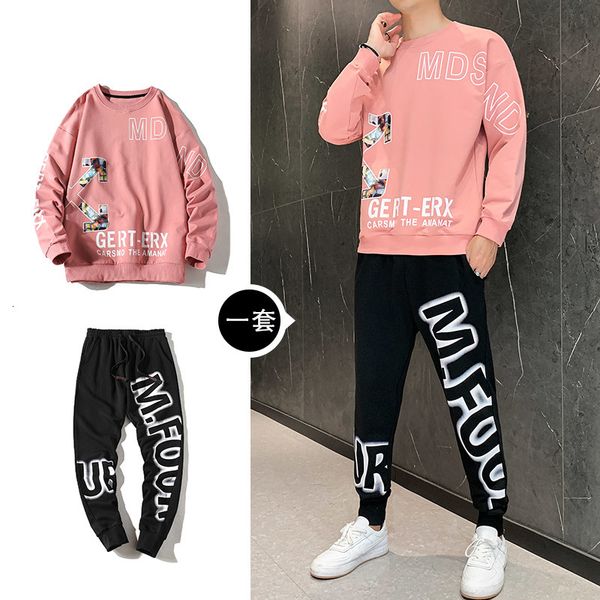 

men's tracksuits crewneck sweatpants and hip hop for korean men fashion teenage clothes harajuku workout 2 piece defines streetwear wsk, Gray