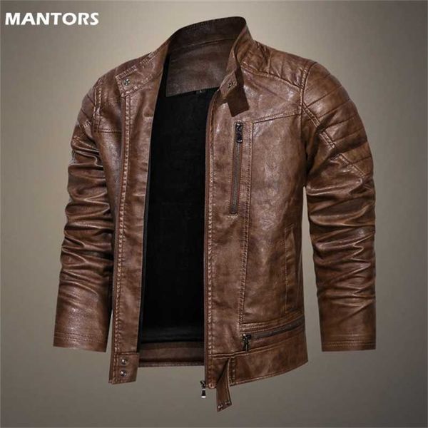 

mens pilot leather jacket stand collar pu leather coat male motorcycle leather jacket windproof slim men's jacket streetwear 211110, Black