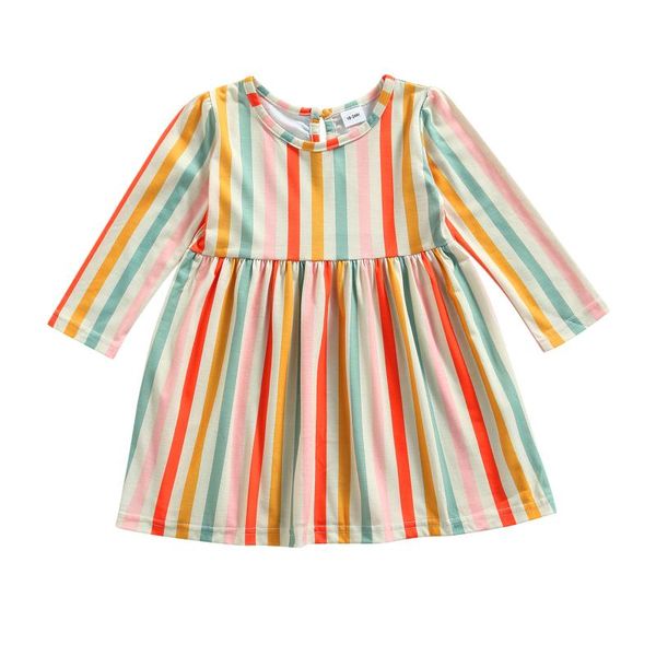 

girl's dresses 2021 summer toddler casual a-line dress, baby girls stripe/fruit print long sleeve round neck 1-piece, Red;yellow