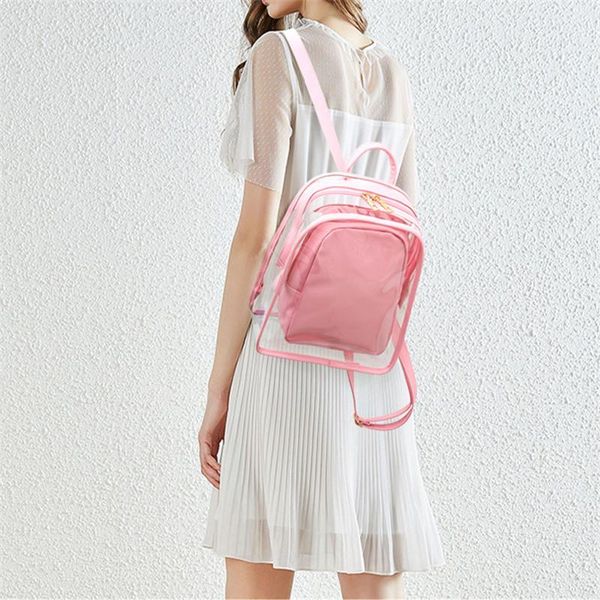 

backpack 2021 two piece sets pu clear transparent women girl portable large capacity zipper bag for travel school shopping