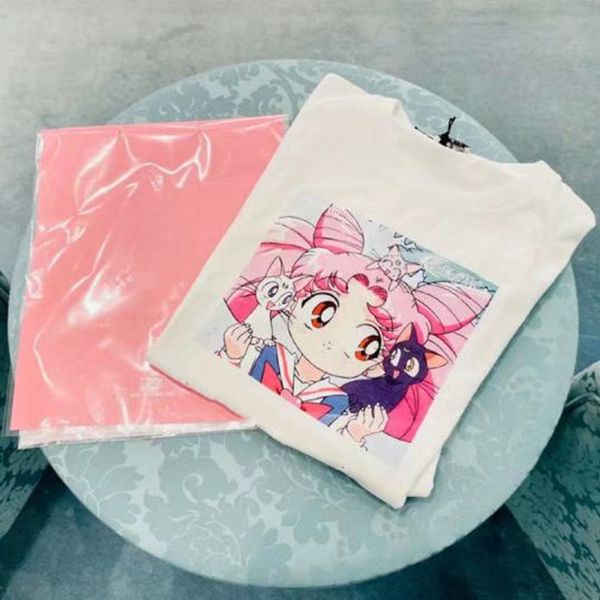 

2021miu loose pretty girl water ice moon cartoon print t-shirt, White