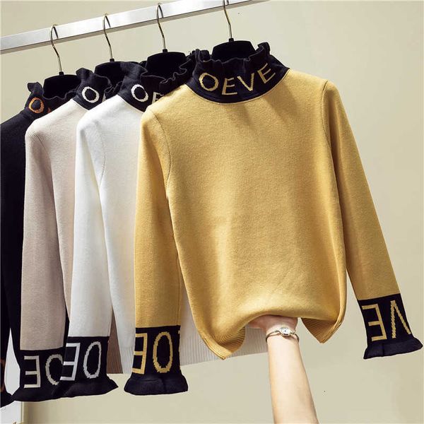 

women's sweaters autumn winter thick warm letter embroidered turtleneck sweater women long sleeve knit pullover solid f f6kg, White;black