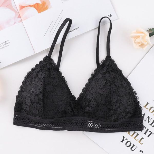 

women lace no steel ring sports bra beauty back wrapped chest comfortable brassiere stretch triangle cup padded underwear bras, Red;black