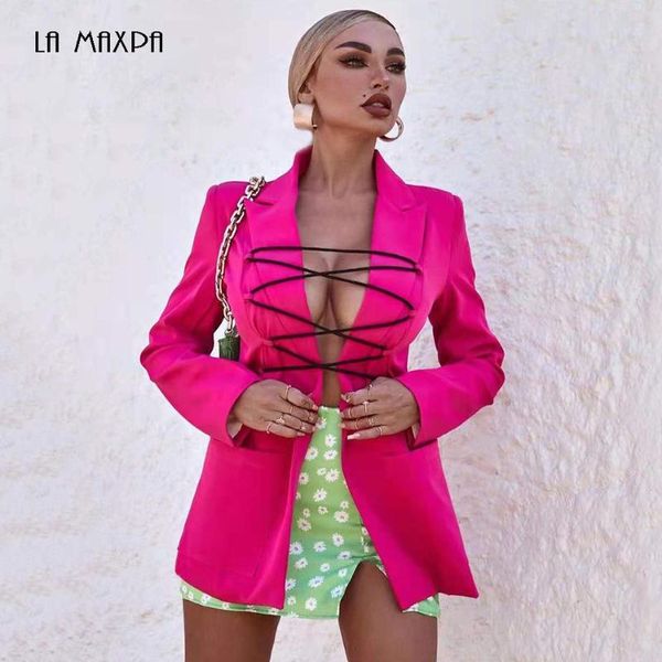 

women's suits & blazers spring and autumn solid color suit hollow jacket celebrity pink green woven fashion, White;black