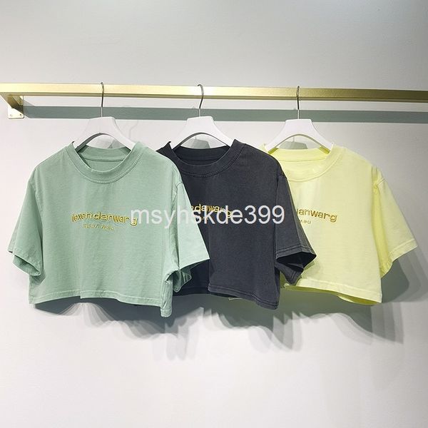 

women's t-shirt 3536aw king spring and summer embroidered letters short sleeves exposed navel versatile rest cotton t-shirt women', White