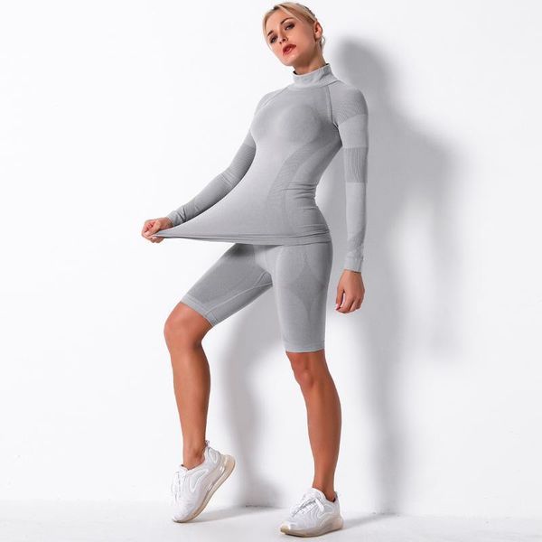 

yoga outfit sports set seamless sport suit for women running long sleeve gym high waist shorts fitness workout clothes