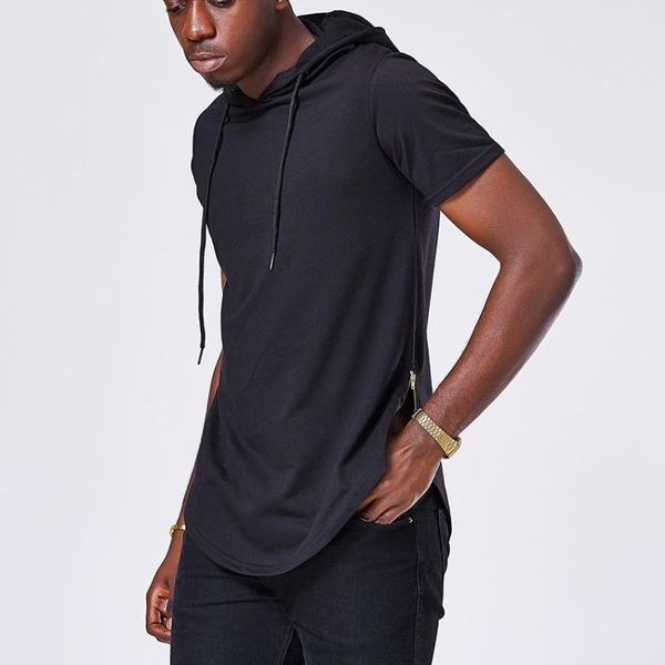

men's hoodies & sweatshirts fashion solid short sleeve clothes swag hem men side zipper hip hop streetwear casual man hoody cloth, Black
