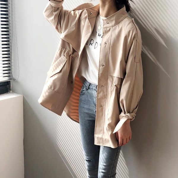 

women's trench coats ailegogo spring autumn women casual loose single breasted long coat female outwear fashion chic windbreaker, Tan;black