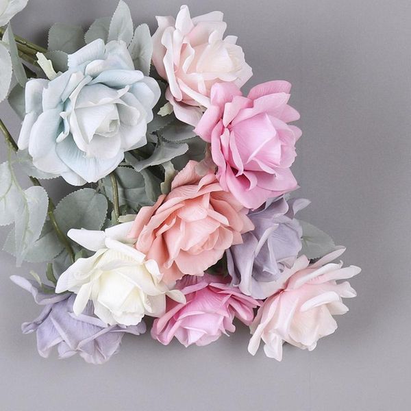 

decorative flowers & wreaths 10pcs 6 color rose artificial flower branch wedding bouquet diy wall wreath flores silk fake for home decor
