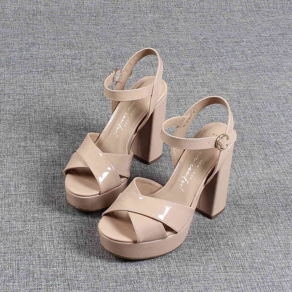 

sandals fashion womens shoes open toe block heels suit female beige large size espadrilles platform cross buckle strap hffi, Black