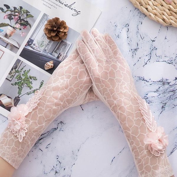 

five fingers gloves elegant lace for women outdoor solid color uv-proof cycling screen show party home decal wedding, Blue;gray