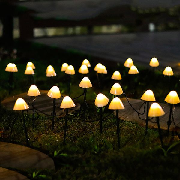 LED solar string luz jardim decoração cogumelo luzes ip65 impermeável guirlanda pátio decoração ao ar livre solar iluminação de fadas