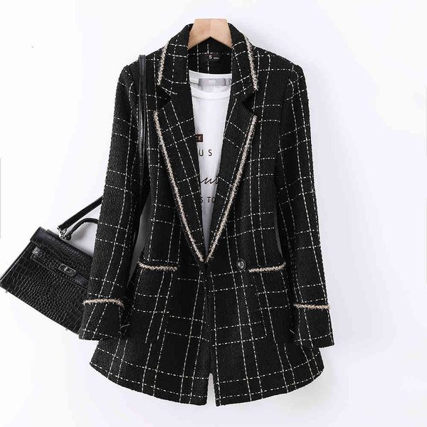 

women's suits & blazers new arrival casual loose jacket women white black plaid blazer spring autumn fashion female s-3xl coat with re