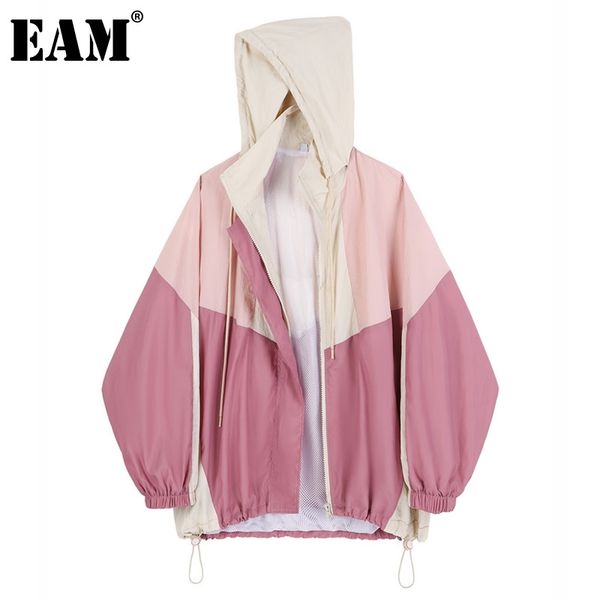 

[eam] loose fit contrast color big size jacket hooded long sleeve women coat fashion spring autumn 1dd8724 210512, Black;brown