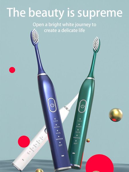 

sonic electric toothbrush ipx7 ultrasonic automatic smart tooth brush usb wireless fast charge with replacement heads