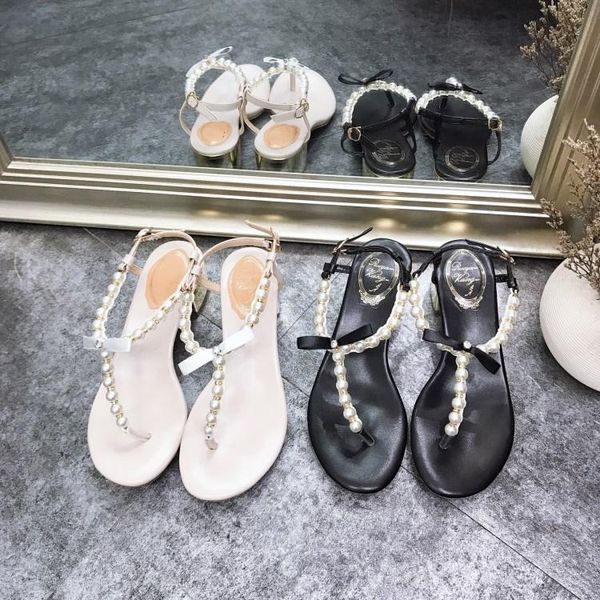 

sandalias mujer 2021 shoes women sandals pearls fashion zapatos de summer elegant real leather peep toe thick sole, Black