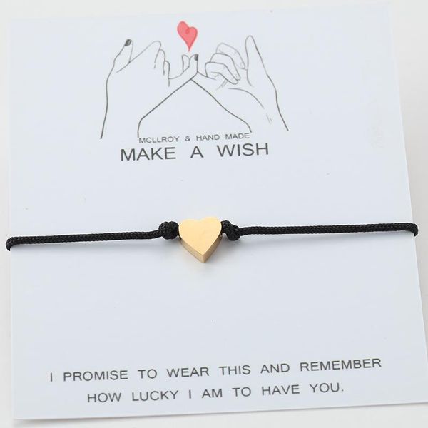 

link, chain ins trendy heart gold color bracelet couple charm adjustable lucky string rope wish bracelets friend mom daughter gifts jewelry, Black